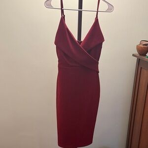 Lulu's Wine Red Wrap-Front Spaghetti Strap Dress